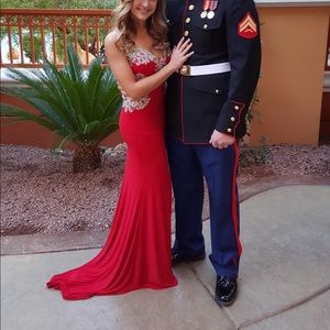 Red beaded ball/prom dress